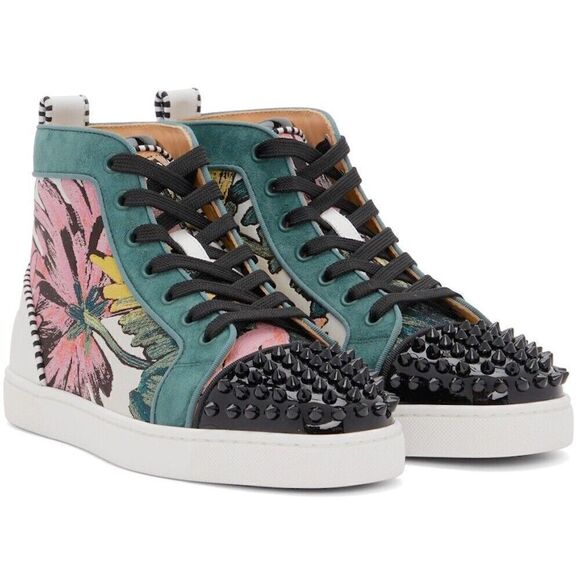 Christian Louboutin Lou Spikes Orlato Hanabi Floral Hi-Top Sneakers 40.5 EU 7.5 - Picture 1 of 8
